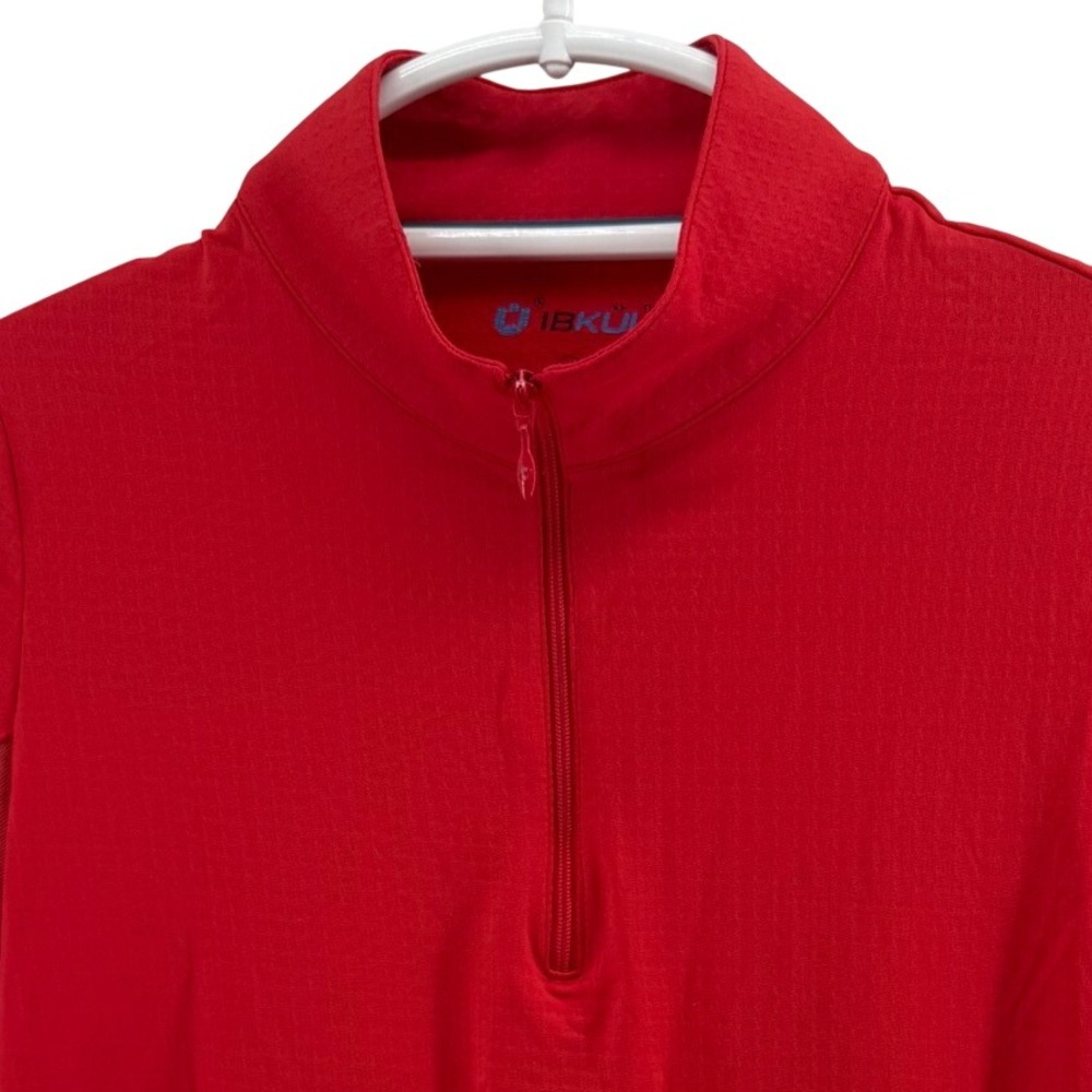 IBKUL Womens Red Sea Island Quarter Zip Sun Shirt Mock Neck Long Sleeve Small
